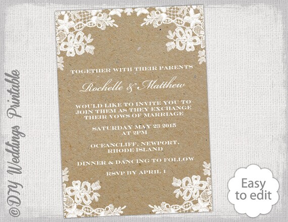 rustic wedding invitation template diy rustic lace rustic wedding invites templates