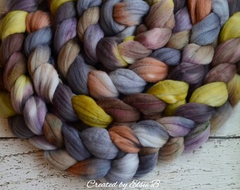 Polwarth/ Silk 'Stonehenge' 4 oz spinning fiber, wool & silk roving, gray wool by the pound, CreatedbyElsieB combed top, hand dyed fiber