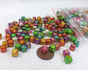 Alphabet Cube Beads BULK 500 pieces Multi color acrylic square shiny beads Beads 6mm Side Drill Craft Supply letter beads