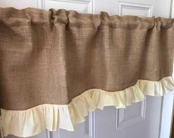 Burlap curtain Valance with ruffles choose your sizes