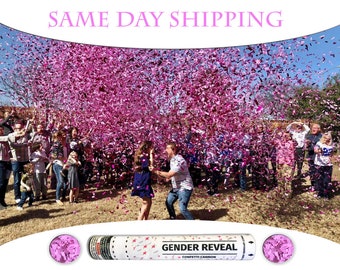 2 12 inch Confetti Cannons Ships Same Day - 12 Inch Confetti Cannon Gender Reveal Confetti Cannons On Sale - Pink Girl