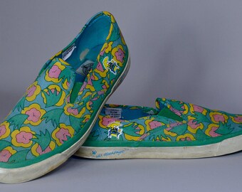 80s Bud Light Spuds Mackenzie King of Beers Canvas Slip On Tennis Shoes Sneakers Mens 9.5