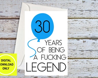 Funny 30th Birthday, 30th Birthday for Him, 30th Birthday Card, 30th Birthday For Boyfriend, 30th For Son, 30th Card, Printable