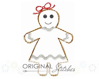 Quick Stitch Gingerbread Girl Embroidery Digital Design File 4x4 5x7 6x10