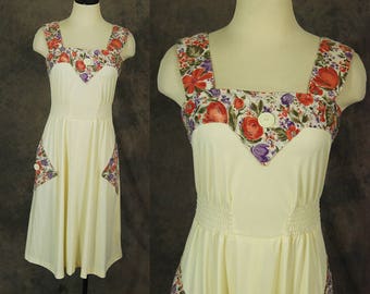 vintage 70s Sun Dress - 1970s Floral Patchwork Sundress Sz S