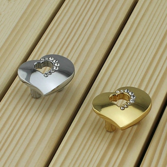 Gold Silver Knobs Heart Clear Crystal Knobs Handle/ Drawer