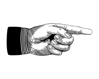 Vector Retro Hand Gesturing With Pointed Finger Woodcut Style, Pointing Hand, Digital Download Graphic Gestures Signs
