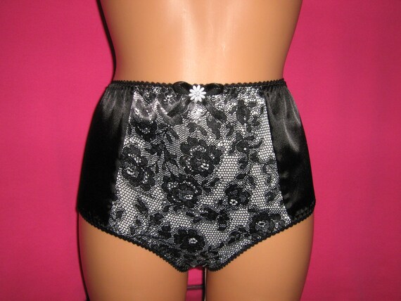 Vintage Retro Style Shiny Black Satin PantiesKnickers With