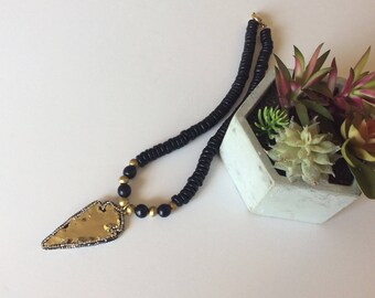Boho necklace with gold arrowhead, fun necklace, tribal necklace, women's necklace, statement jewelry