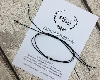 Karma bracelet, karma anklet, wish bracelet, silver wish bracelet, summer gift ideas, bestfriend gift, gifts under 10, yoga jewellery, black
