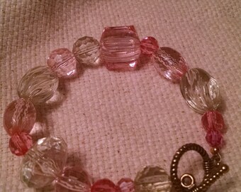 Pink and green acrylic beads assorted shapes
