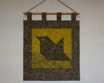 Quilted Wall Hanging, Wall Decor, Wall Quilt, Textile Art, Fiber Art, Wall Art, Bird Art, Nature Art ,"Camouflage" Bird On My Wall