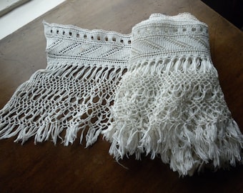 19th Century Cotton Hand Knitted Band with Knotted Fringe
