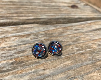 Red white and blue earrings, patriotic, stud earrings, july, summer, hypoallergenic