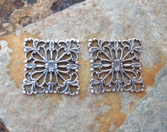 2 Antique Silver Square Filigrees - Trinity Brass Co - Low Shipping