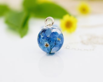 Forget me Not Necklace, Real Flower Necklace, Gifts for Women, Blue Necklace, Resin Jewelry, Remembrance Gift, Botanical, Memorial Gift