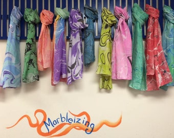 Hand marbled 100% silk scarves