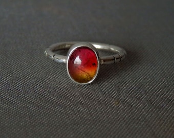 Watermelon tourmaline ring / pink, gold, green tourmaline ring / October birthstone / tricolor tourmaline jewelry / ready to ship ring