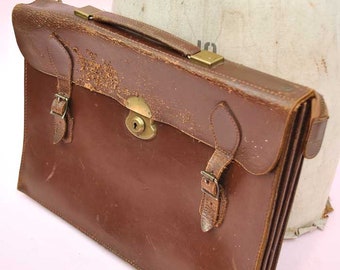 Vintage 50s Leather Briefcase Attache • Satchel • Pakawa • Professor
