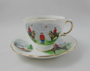 Mountie Tea Cup and Saucer - Royal Canadian Mounted Police - RCMP - Made by Royal Vale