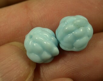 VINTAGE GERMAN GLASS Beads Turquoise Blue 10mm pkg2 gl488