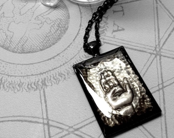 Hand Shield : hand embossed repoussé metal pendant necklace