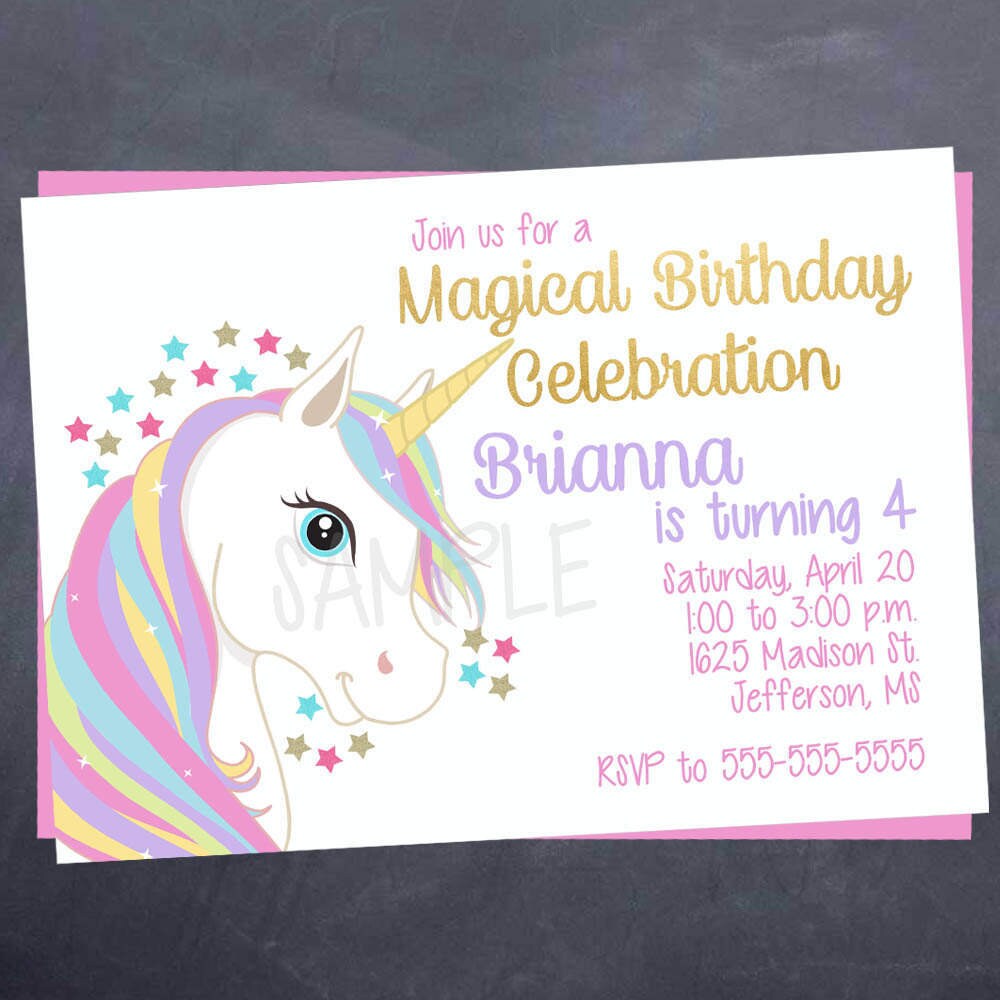 printable unicorn birthday invitation 5x7 unicorn birthday