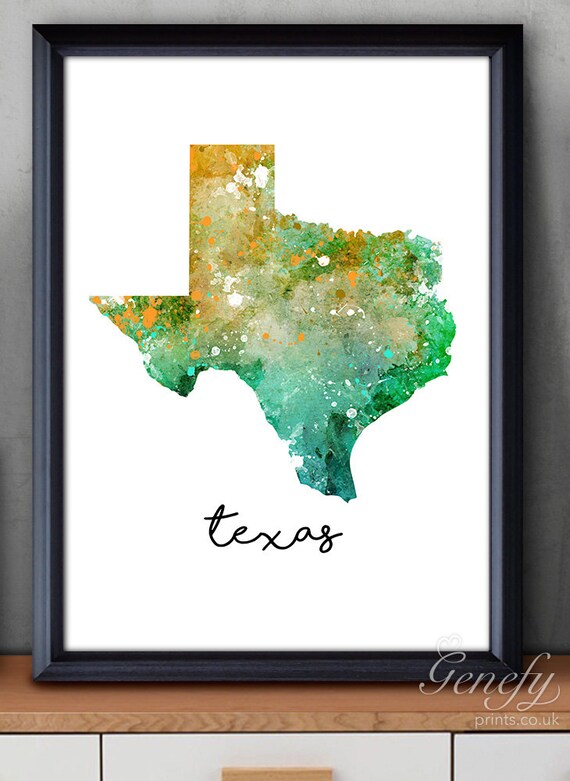 Texas State Map Watercolor Art Poster Print Wall Decor