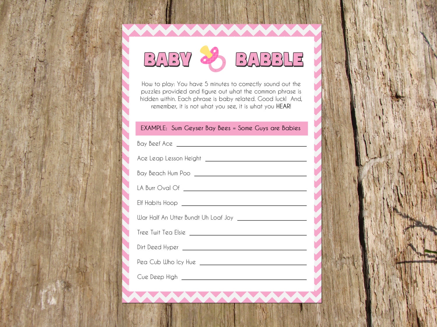 Baby Shower Mad Gab Game Instant Download Printable