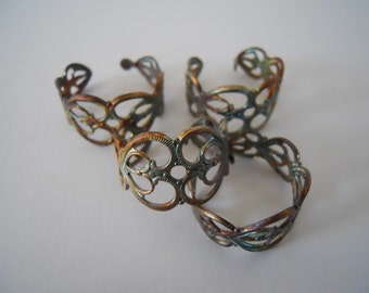 4 Vintage Brass Filigree Adjustable Rings