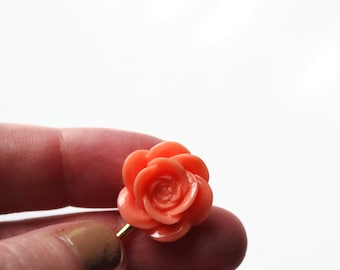 Vibrant Peach Flower Hair Pins, Spring Decorative Bobby Pins