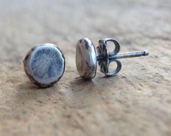 Antique Silver Pebble Earrings, Sterling Silver Stud Earrings, Silver Post Earrings, 925 Stud Earrings, Sterling Studs, Bohemian Jewelry
