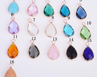 2pcs rose gold plating faceted glass charm, teardrop charm, framed teardrop glass bead/pendant/charm, 18MM*10MM