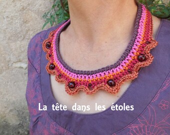 Necklace 5 crocheted strands embellished with beads