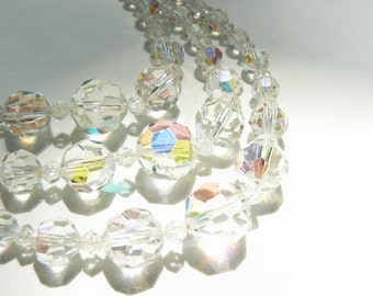 Vintage Multi Strand Clear Beaded Necklace