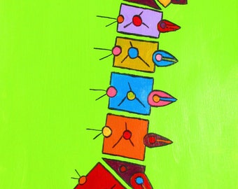 Caterpillar - a 12X18 acrylic on canvas painting by Rory Doyle, an artist with autism, disability art