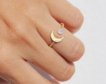 Moon Opal Ring, Valentine Gift, Best Friend Gift, Boho Rings, Moonstone Ring, Opal Midi Ring, Opal, Gold Rings, Moon Ring, Celestial Rings