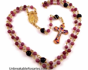 Lepidolite Virgin Mary Brass Rosary Beads w Purple Italian Stained Glass Style Crucifix by Unbreakable Rosaries