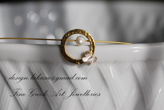 Butterfly in circle with pearl necklace sterling silver goldplated jewelry lakasaeshop fine greek art love luck charm girlfriend gift forher