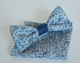 Bowtie liberty blue and white with or without Pocket square