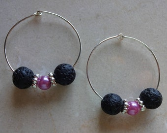 Black lava stone diffuser earrings - Pink