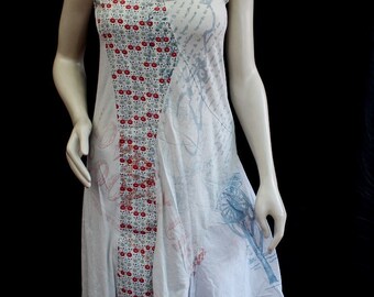 Women's vintage white blue floral midi summer dress sleeveless
