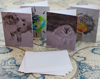 Assorted Watercolor/Graphite Notecard Set of 40 - 5.5"x4"