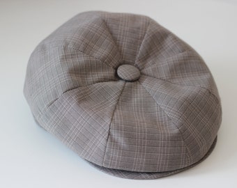 Vintage Gray Grey Checkered Balloon Hat Slide Cap English Type Hand Tailored Biker Rare Motorcycle Rock Punk Grunge Alternative