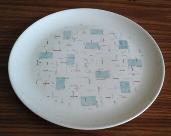 Vernonware, Heavenly Days Dinner Plate, 50s MCM Aqua & Pink Plate