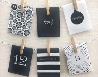 24 Day Advent Calendar - Christmas Countdown - Paper Envelope (Oh So Chic Monochrome Design)