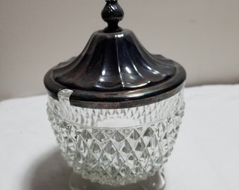 Silver and glass sugar bowl