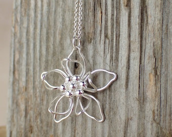 925 Sterling Silver Flower Pendant Sterling Silver Necklace Flower