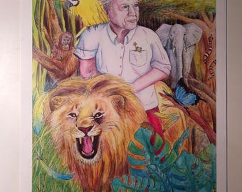 David Attenborough Riding a Lion (A4)