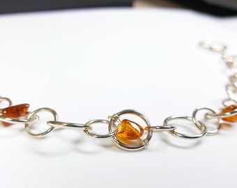 Amberchain, silver bracelet with amber